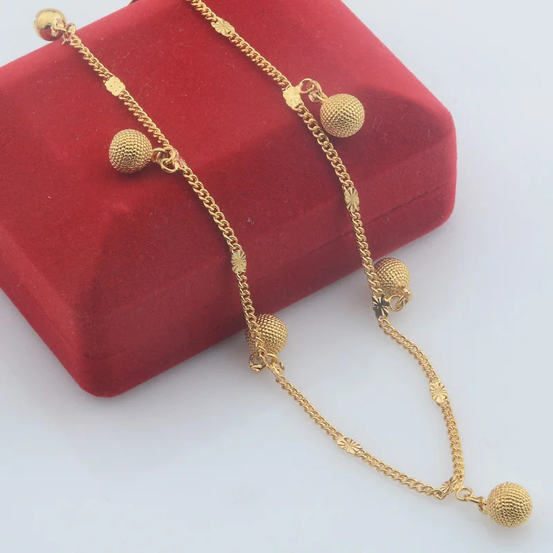 Seval Style Women Ladies Yellow Gold Color Link Ball Heart Anklets Chains