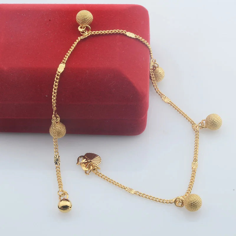 Seval Style Women Ladies Yellow Gold Color Link Ball Heart Anklets Chains