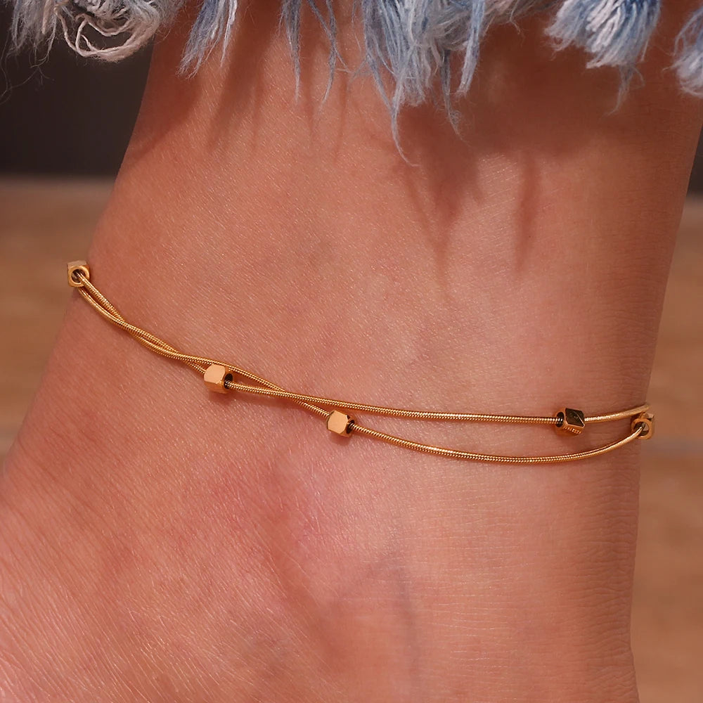 Minimalist Double Layer Gold Anklet