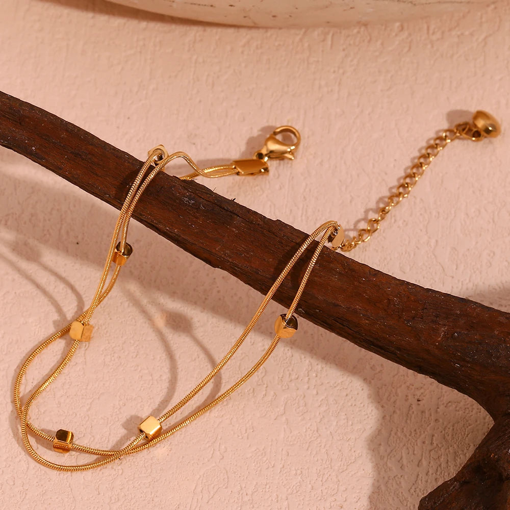 Minimalist Double Layer Gold Anklet