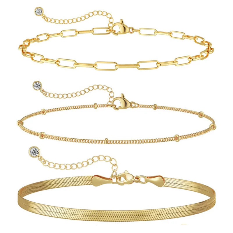 3pcs 14k Gold Plated Stackable Bracelet Set