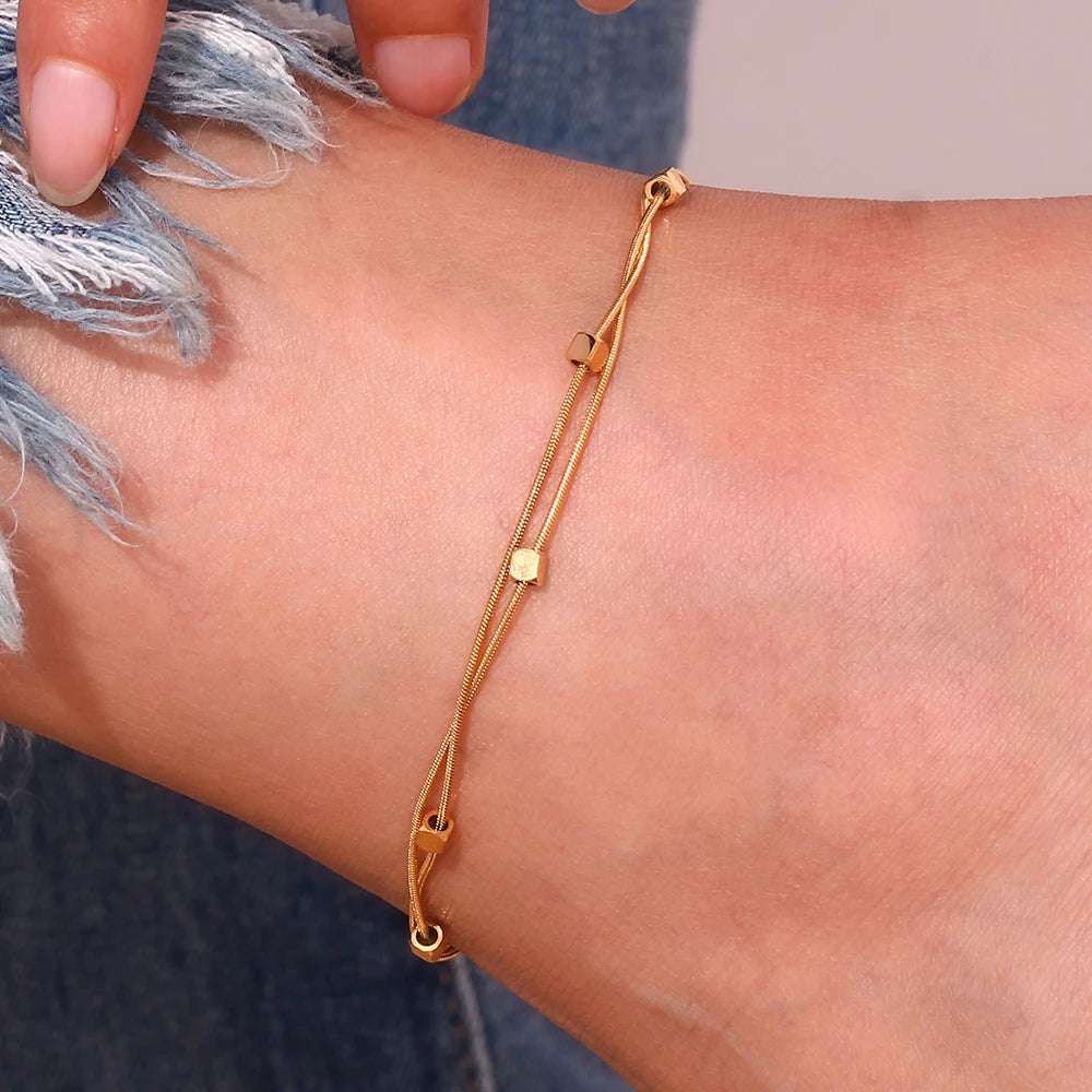 Minimalist Double Layer Gold Anklet