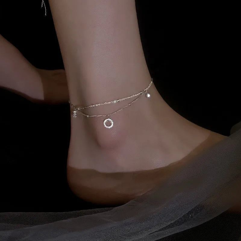 Sterling Silver Double Layer Anklet: Fashionable Gift