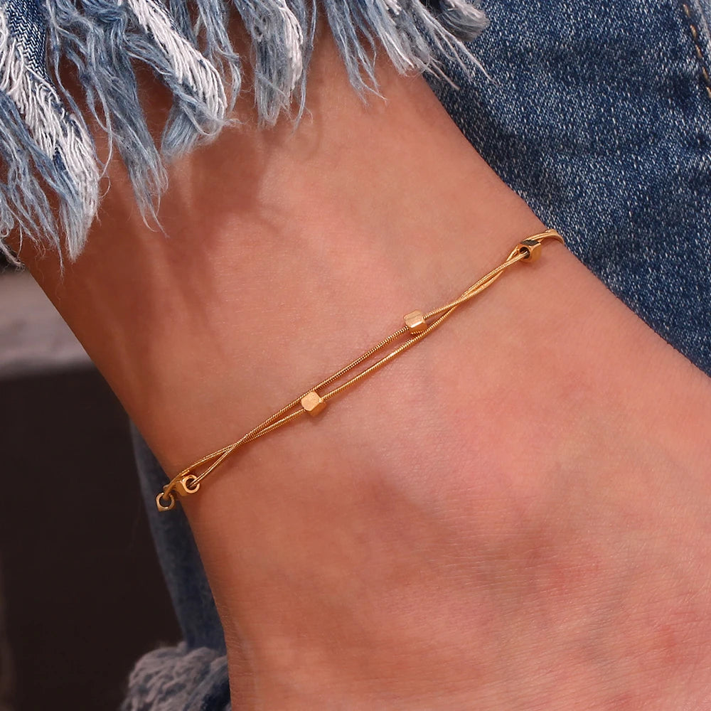 Minimalist Double Layer Gold Anklet