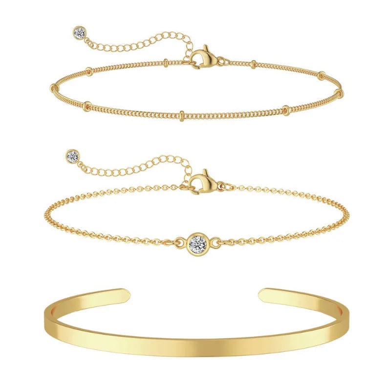 3pcs 14k Gold Plated Stackable Bracelet Set