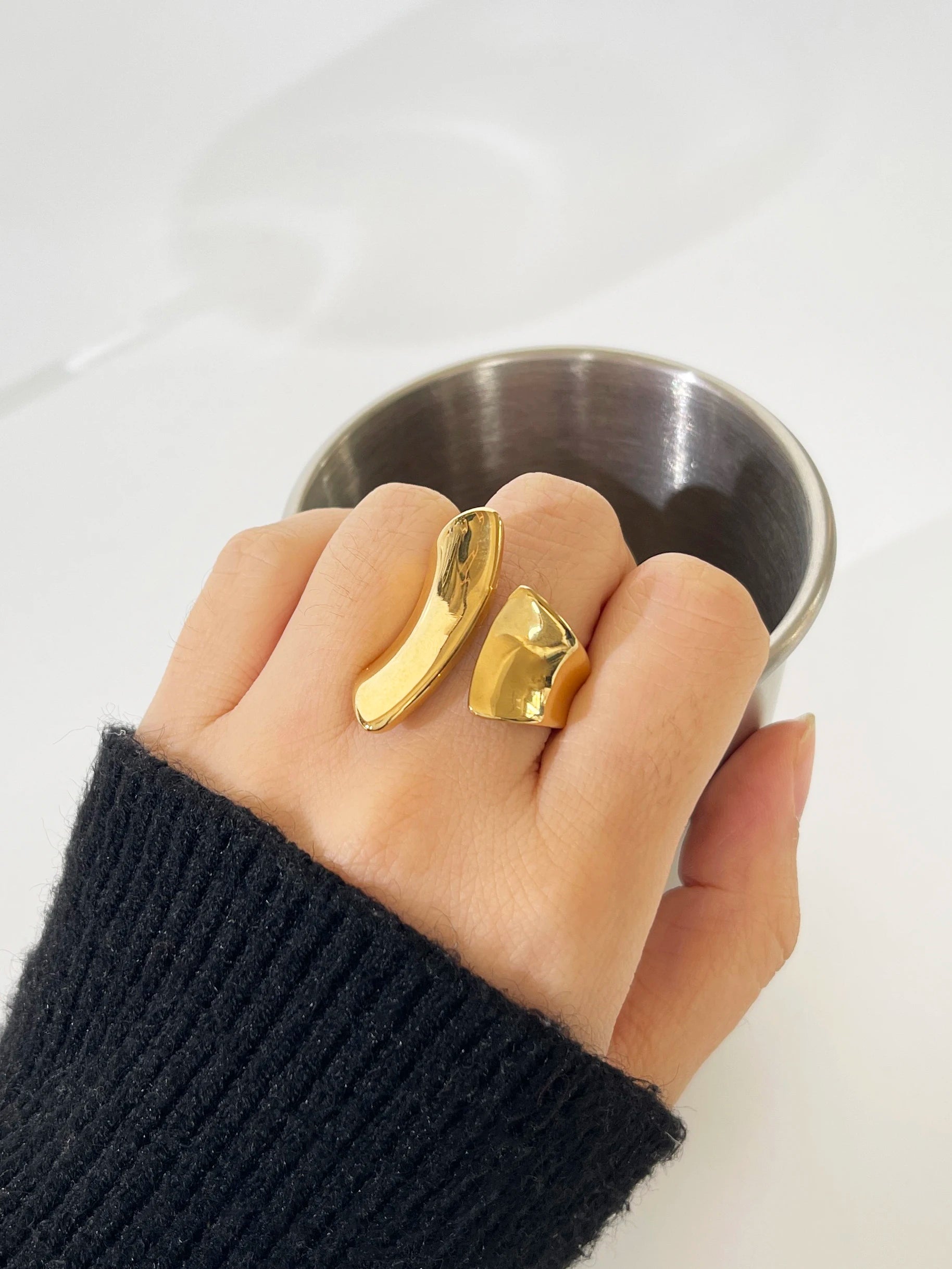 14k Gold Plated Geometric Wide Ring