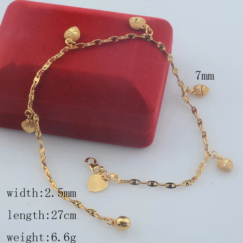 Seval Style Women Ladies Yellow Gold Color Link Ball Heart Anklets Chains