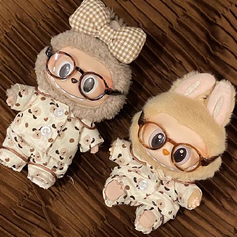Labubu Silk Spotted Pajamas - Luxe Sleepwear Outfit for 17cm Labubu Doll with Soft Polka Dot Design