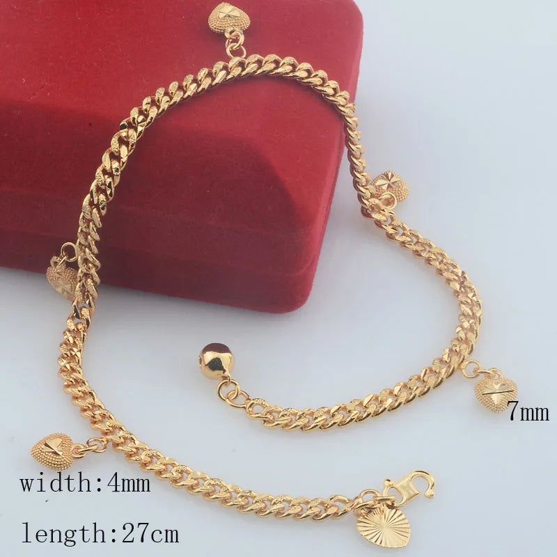 Seval Style Women Ladies Yellow Gold Color Link Ball Heart Anklets Chains