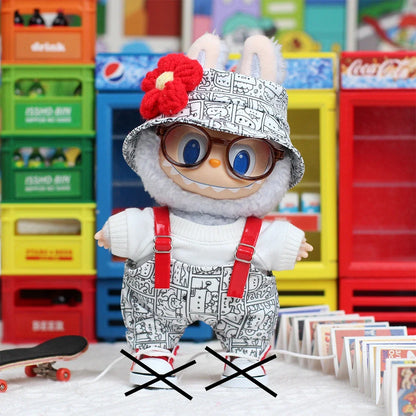 15/17cm Labubu Big Into Energy Doll Casual Plaid Coat Jeans Suit Set Ropa Labubu Accessories