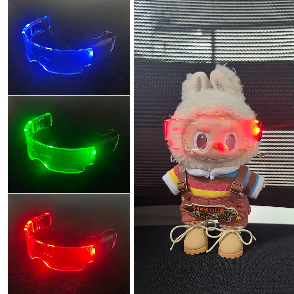 Labubu LED Punk Glasses Labubu Doll 3-color Luminous Glasses Cool Night Light Future Technology Glasses Mini Edition for cloth