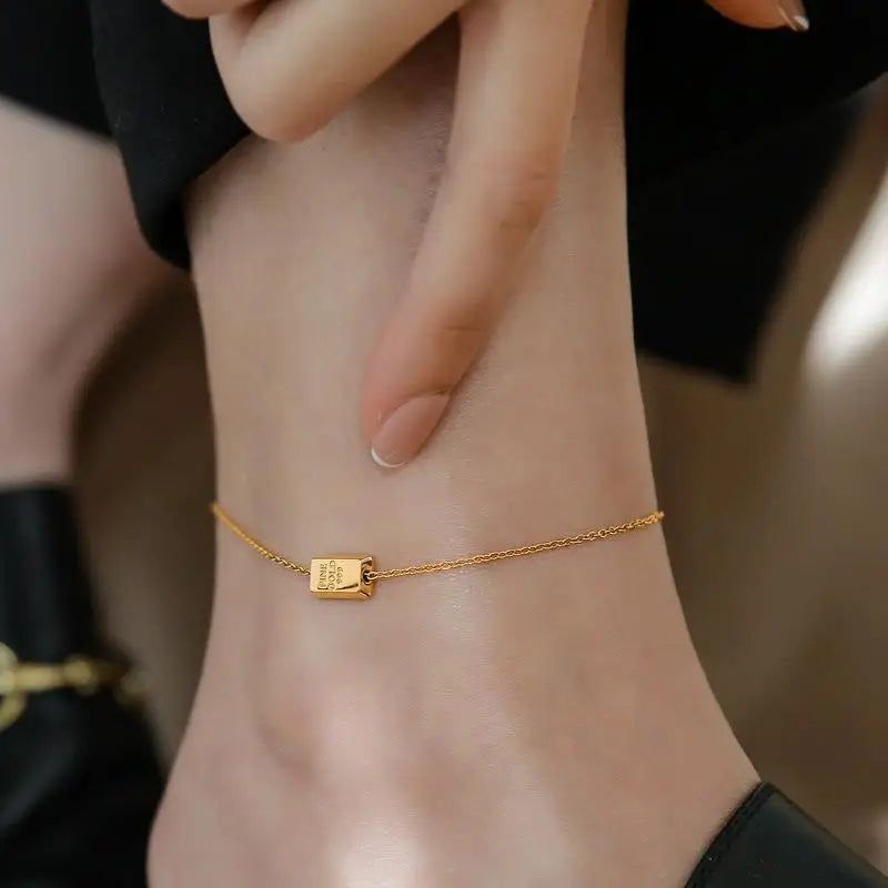 Gold Cube Bullion Bar Anklet