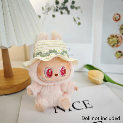For Sitting Party Labubu Hat Open Top Straw Hat Woven Hat Labubu outfit Accessories