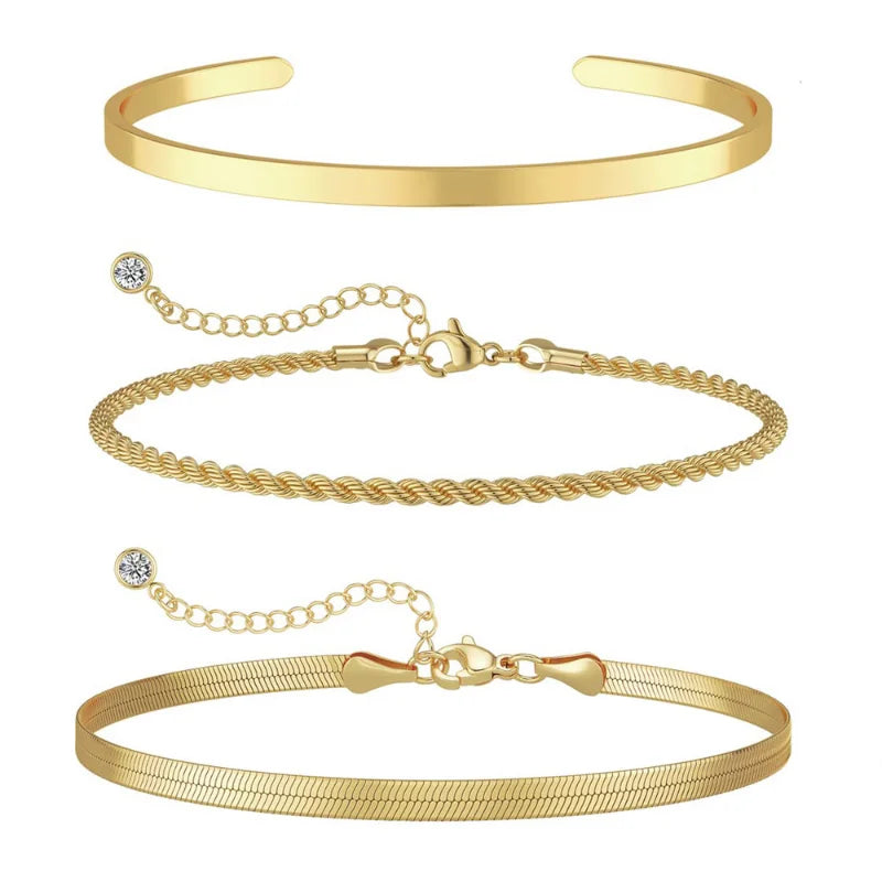 3pcs 14k Gold Plated Stackable Bracelet Set