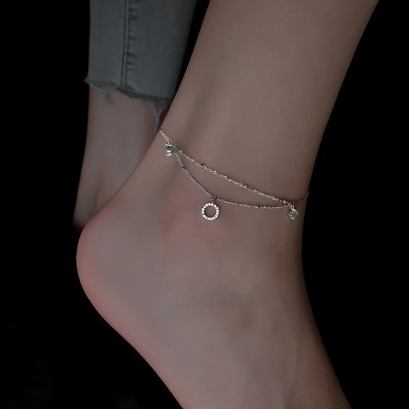 Sterling Silver Double Layer Anklet: Fashionable Gift