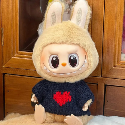 For 17CM Labubu baby clothes cute top sweater outfit doll strawberry sweater autumn winter for labubu cloth