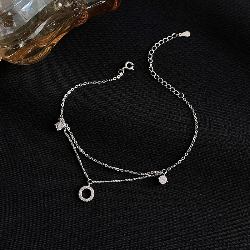 Sterling Silver Double Layer Anklet: Fashionable Gift