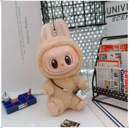Dollhouse miniature crossbody bag cup guitar for Labubu doll and 15cm plush doll accessories