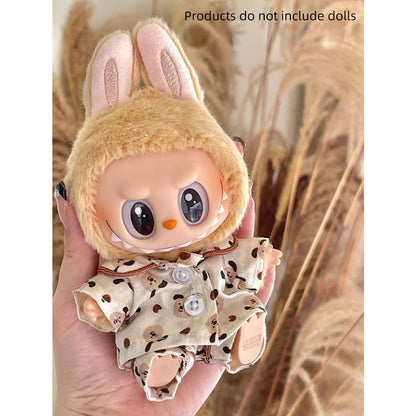Labubu Silk Spotted Pajamas - Luxe Sleepwear Outfit for 17cm Labubu Doll with Soft Polka Dot Design