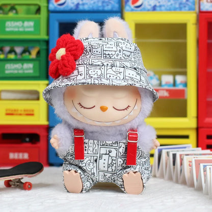 15/17cm Labubu Big Into Energy Doll Casual Plaid Coat Jeans Suit Set Ropa Labubu Accessories