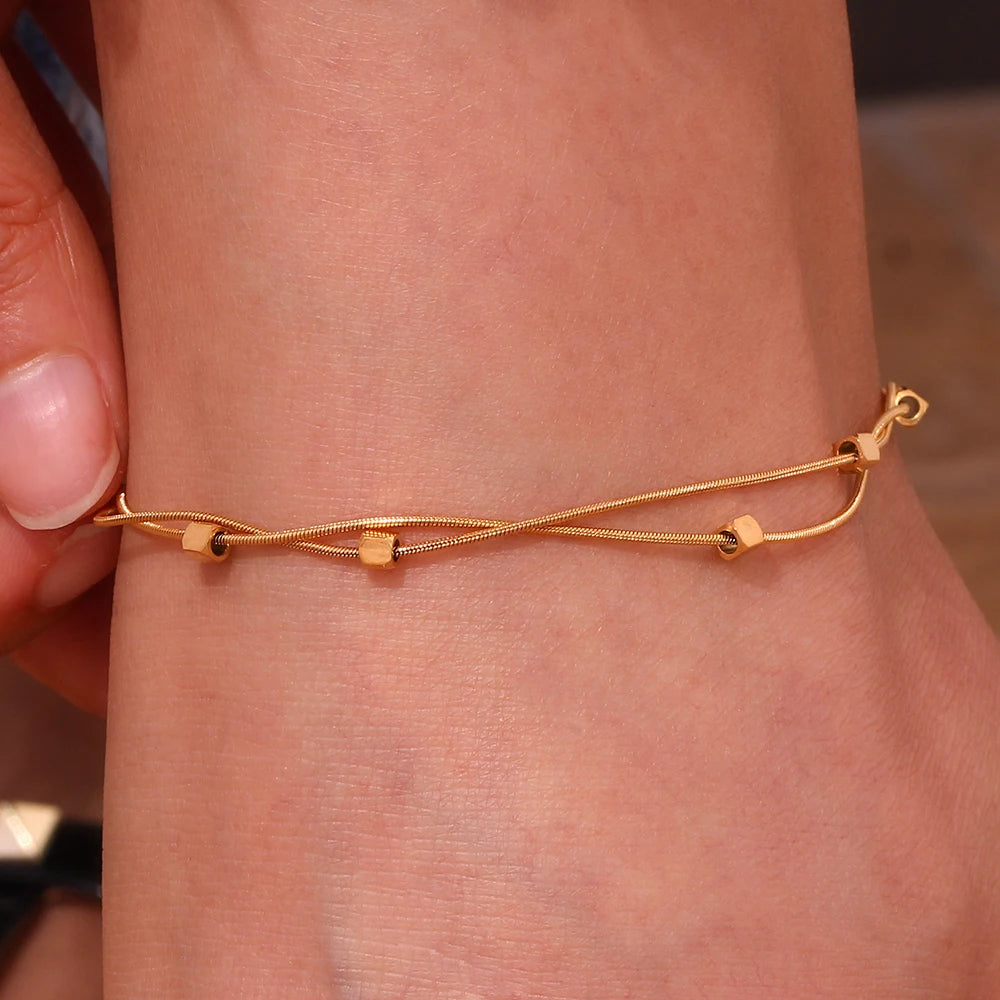 Minimalist Double Layer Gold Anklet