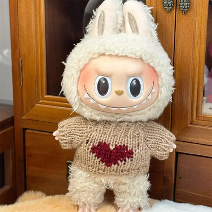 For 17CM Labubu baby clothes cute top sweater outfit doll strawberry sweater autumn winter for labubu cloth