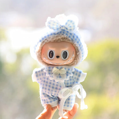 Labubu Silk Spotted Pajamas - Luxe Sleepwear Outfit for 17cm Labubu Doll with Soft Polka Dot Design
