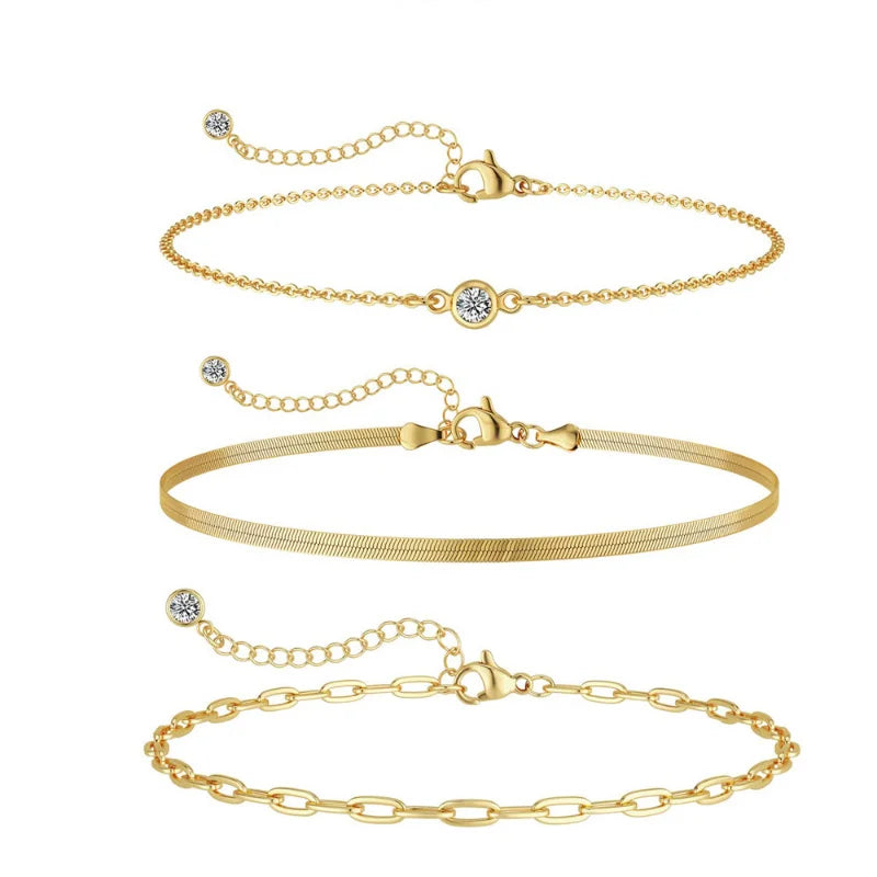 3pcs 14k Gold Plated Stackable Bracelet Set