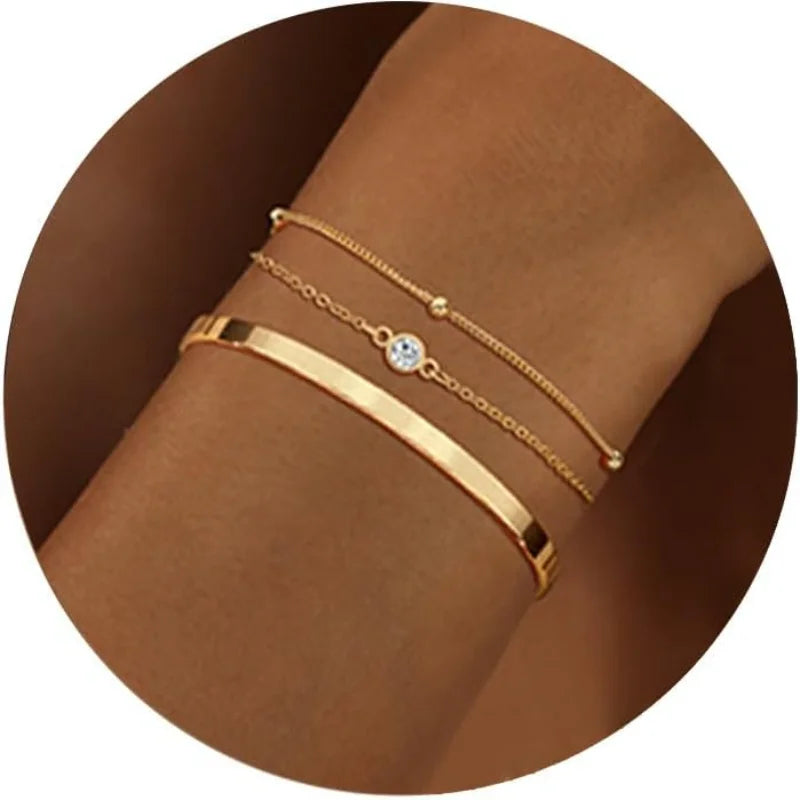 3pcs 14k Gold Plated Stackable Bracelet Set