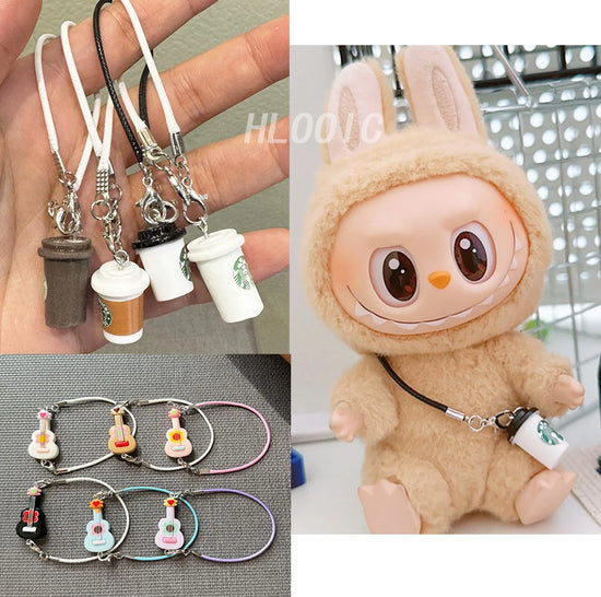 Dollhouse miniature crossbody bag cup guitar for Labubu doll and 15cm plush doll accessories