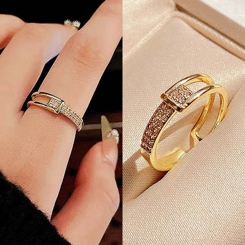 Gold Stainless Zircon Ring for Women