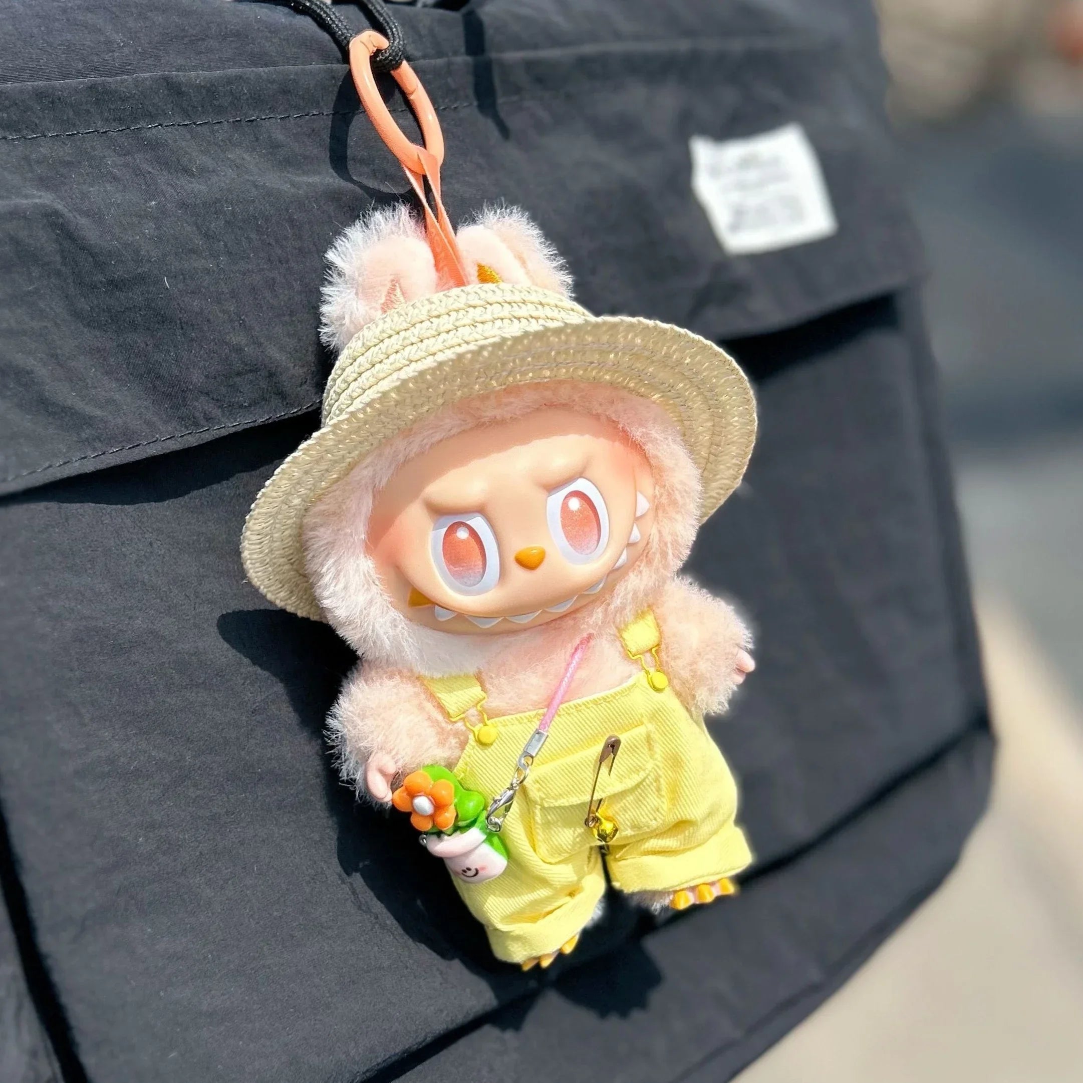 Ropa Labubu Doll Big Into Energy Summer Overalls Straw Hat Doll Clothes Set with Belt Decoration