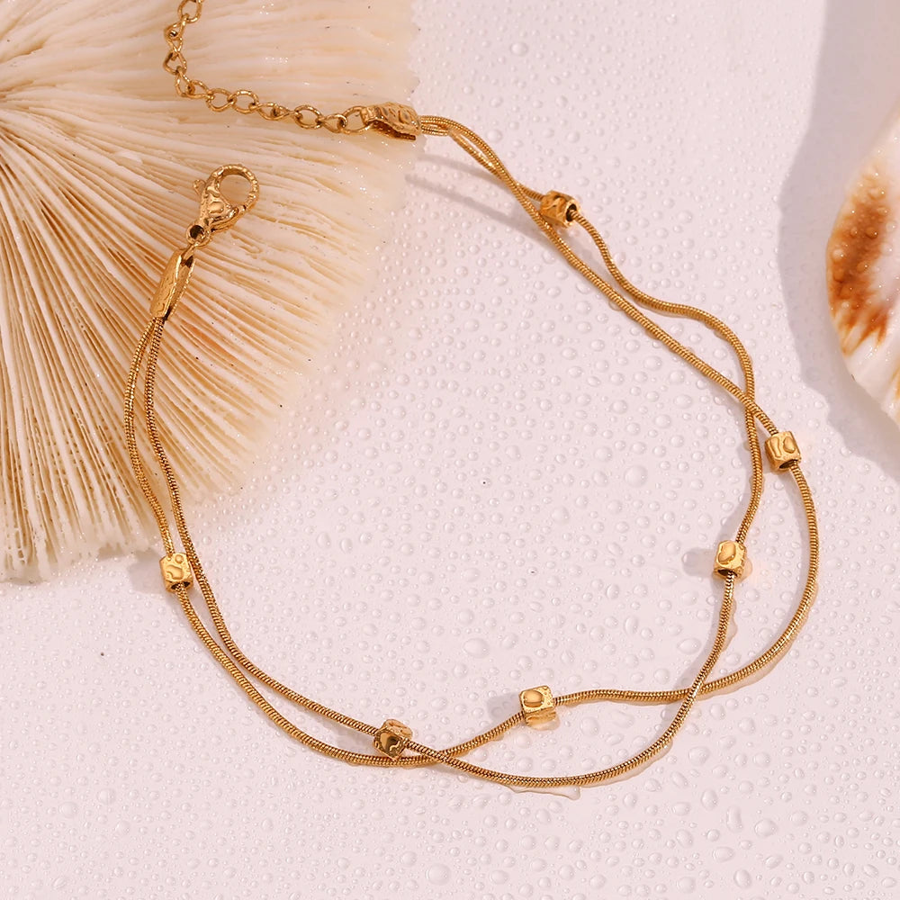 Minimalist Double Layer Gold Anklet